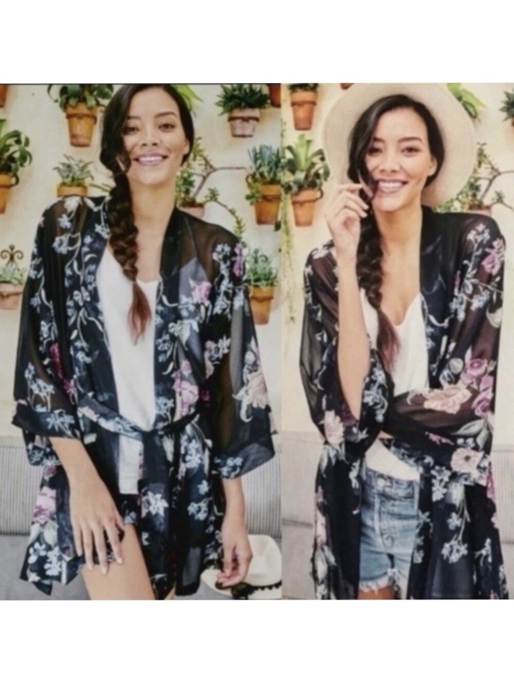 Helena Quinn Sheer Dark Floral Kimono